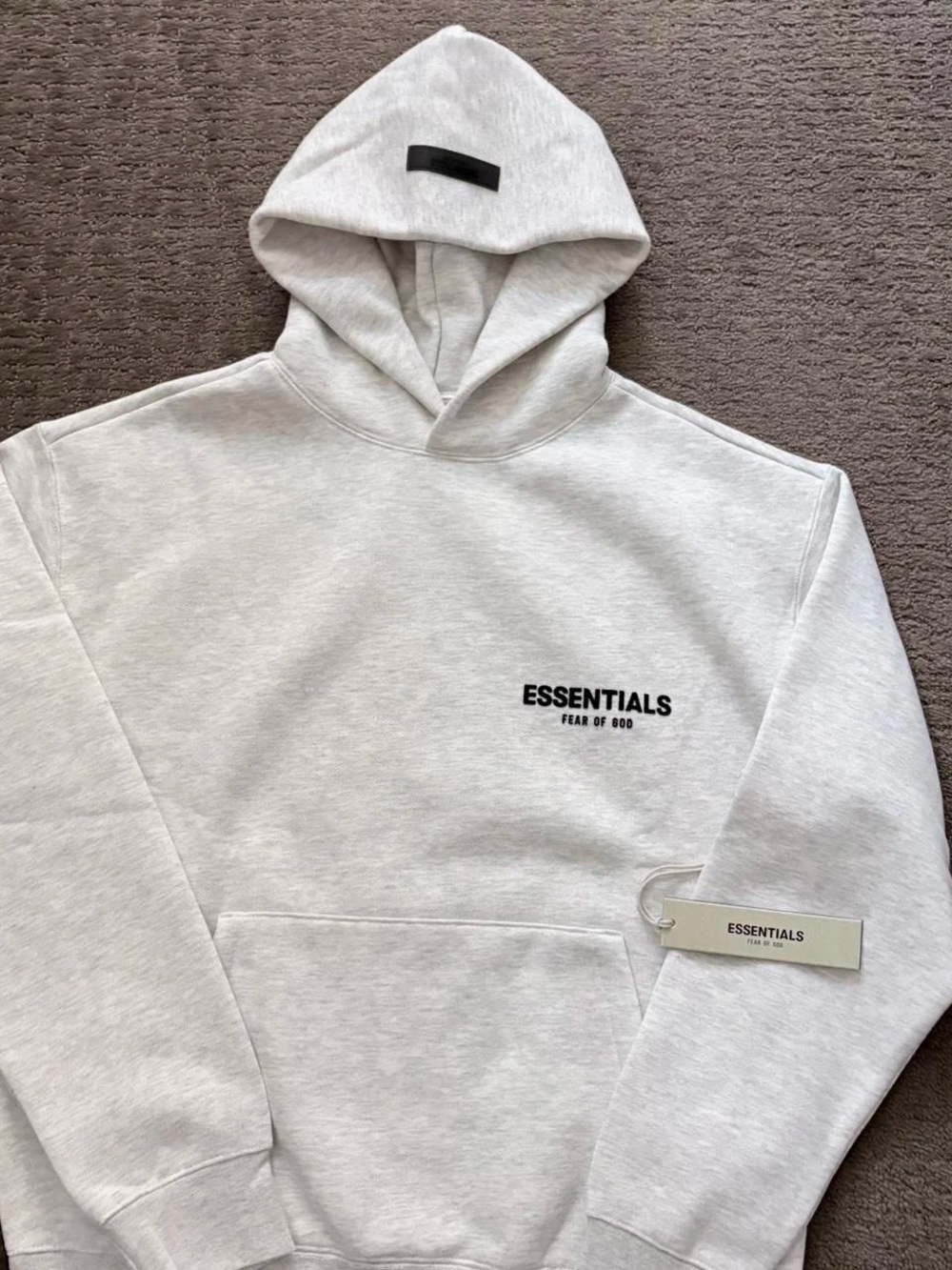 Essentials Light Gray Pullover Hoodie with Black Logo